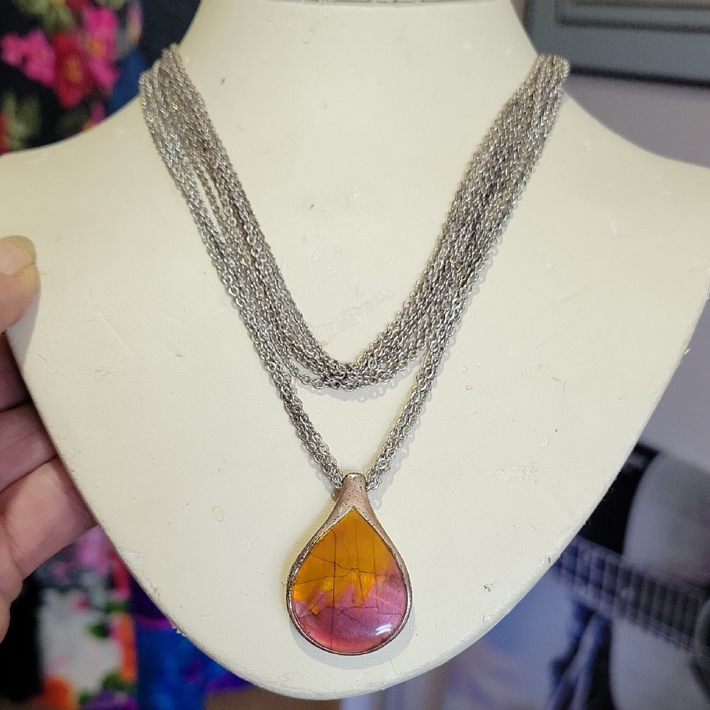 Elegant Silver and Multicolor Pendant Necklace 16"